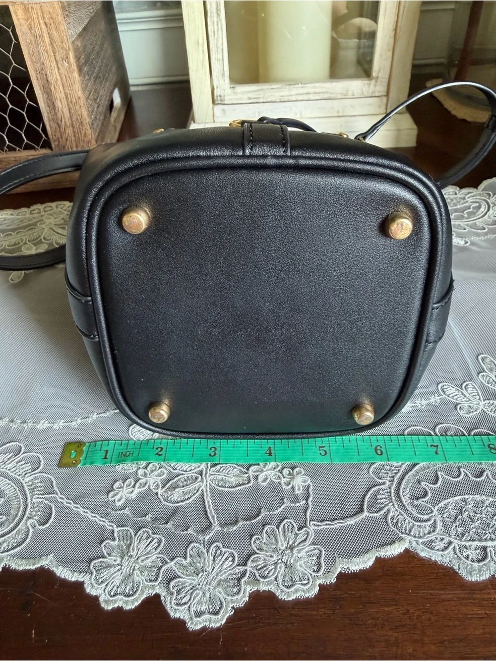 Tory Burch Black Leather Mini Miller Bucket Bag with Crossbody Strap